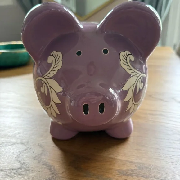 Purple Ceramic Piggy Bank with Decorative Accents - Picture 2 of 7